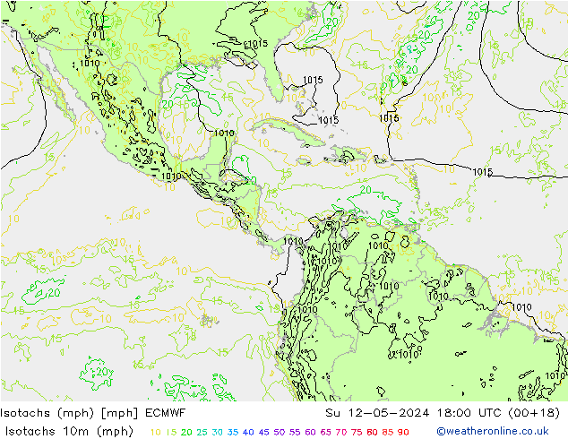 Isotachs (mph) ECMWF Su 12.05.2024 18 UTC