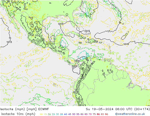 Isotachs (mph) ECMWF Вс 19.05.2024 06 UTC