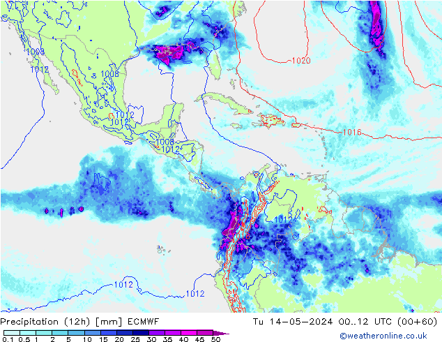 Precipitation (12h) ECMWF Tu 14.05.2024 12 UTC