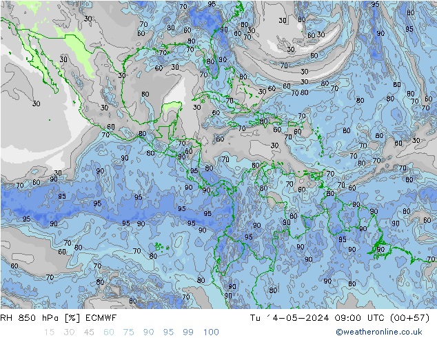 RH 850 hPa ECMWF Ter 14.05.2024 09 UTC