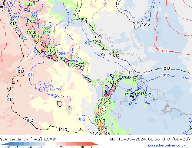 Drucktendenz ECMWF Mo 13.05.2024 06 UTC