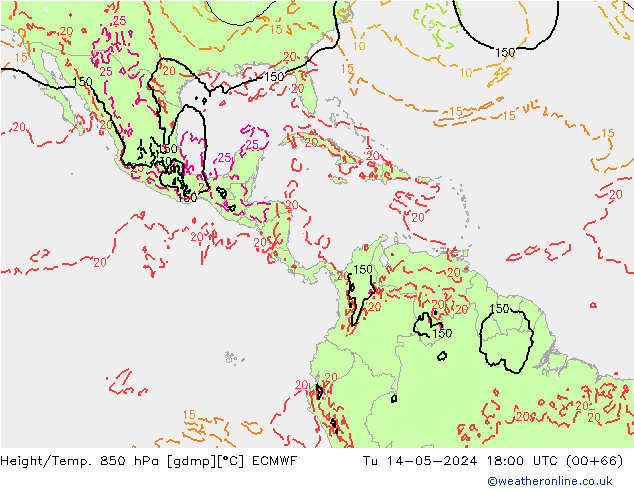 Height/Temp. 850 hPa ECMWF Út 14.05.2024 18 UTC
