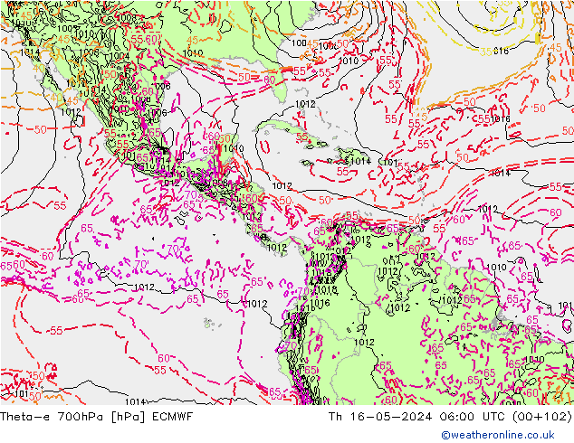 Theta-e 700hPa ECMWF Th 16.05.2024 06 UTC