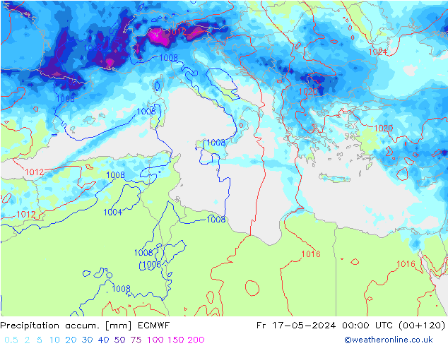 Precipitation accum. ECMWF Fr 17.05.2024 00 UTC