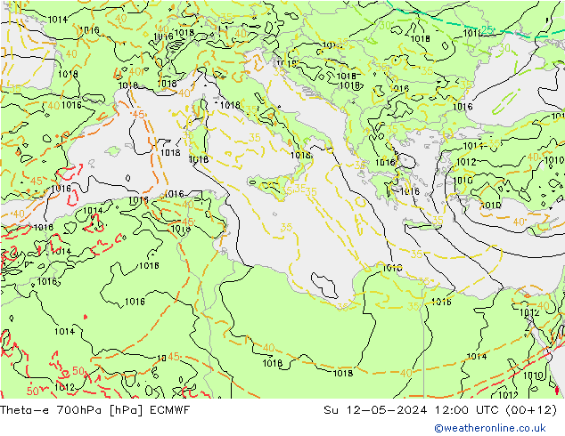 Theta-e 700hPa ECMWF Ne 12.05.2024 12 UTC