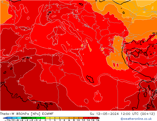 Theta-W 850hPa ECMWF  12.05.2024 12 UTC