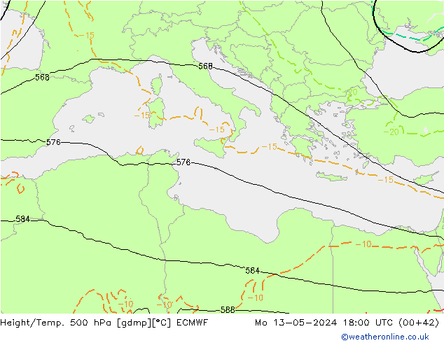 Z500/Rain (+SLP)/Z850 ECMWF  13.05.2024 18 UTC