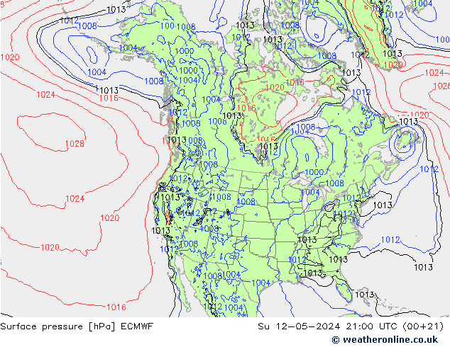 Atmosférický tlak ECMWF Ne 12.05.2024 21 UTC