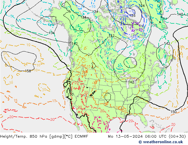 Hoogte/Temp. 850 hPa ECMWF ma 13.05.2024 06 UTC