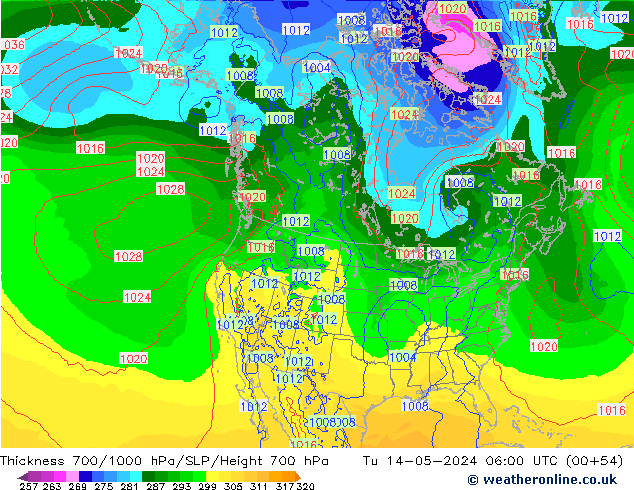 Thck 700-1000 hPa ECMWF Ter 14.05.2024 06 UTC