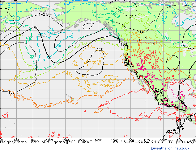 Height/Temp. 850 hPa ECMWF Mo 13.05.2024 21 UTC