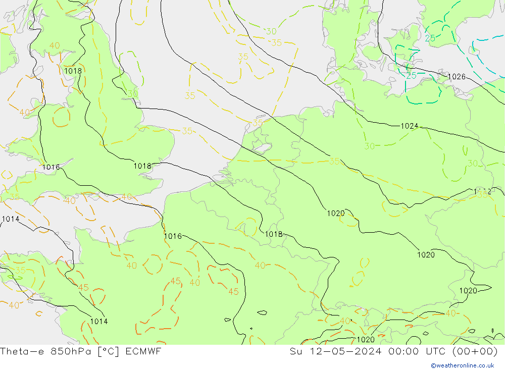 Theta-e 850hPa ECMWF  12.05.2024 00 UTC