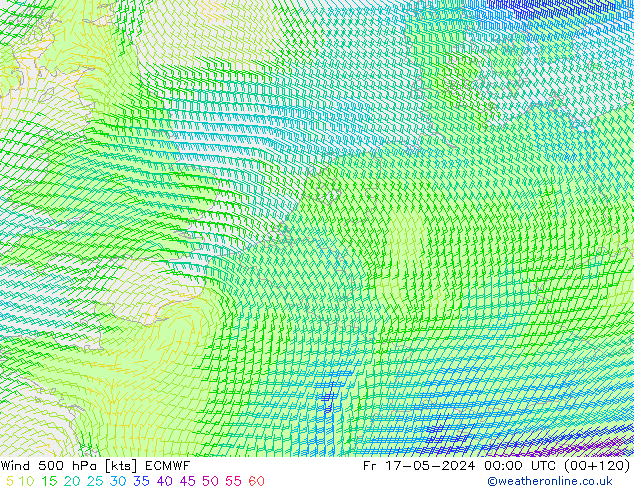 Wind 500 hPa ECMWF Fr 17.05.2024 00 UTC