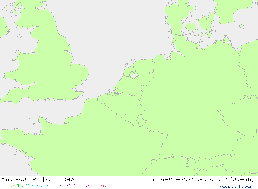 Wind 900 hPa ECMWF Čt 16.05.2024 00 UTC
