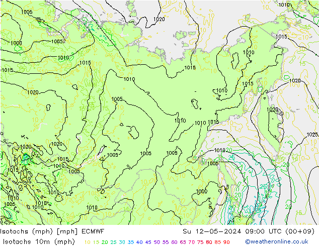 Isotachs (mph) ECMWF Su 12.05.2024 09 UTC