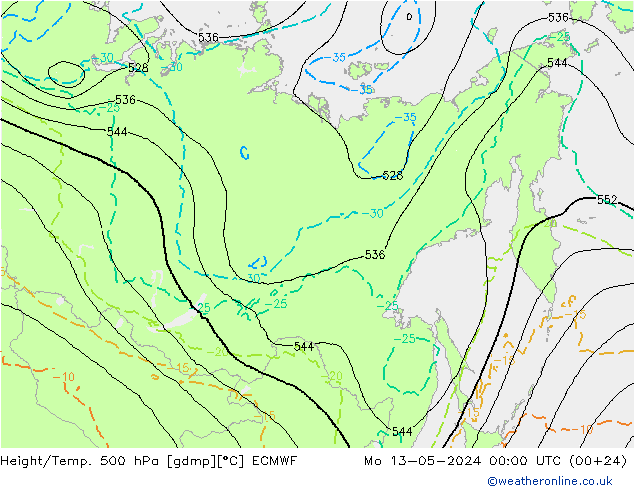 Height/Temp. 500 hPa ECMWF Mo 13.05.2024 00 UTC