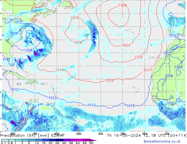 Z500/Rain (+SLP)/Z850 ECMWF jue 16.05.2024 18 UTC