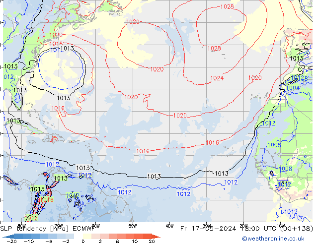 Tendenza di Pressione ECMWF ven 17.05.2024 18 UTC