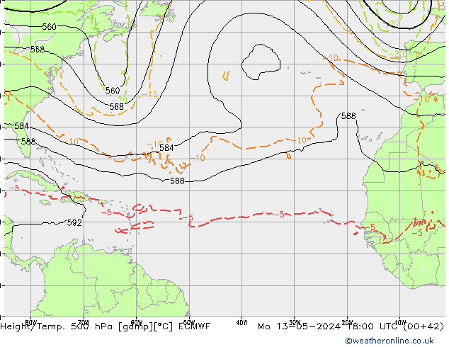 Height/Temp. 500 hPa ECMWF Mo 13.05.2024 18 UTC