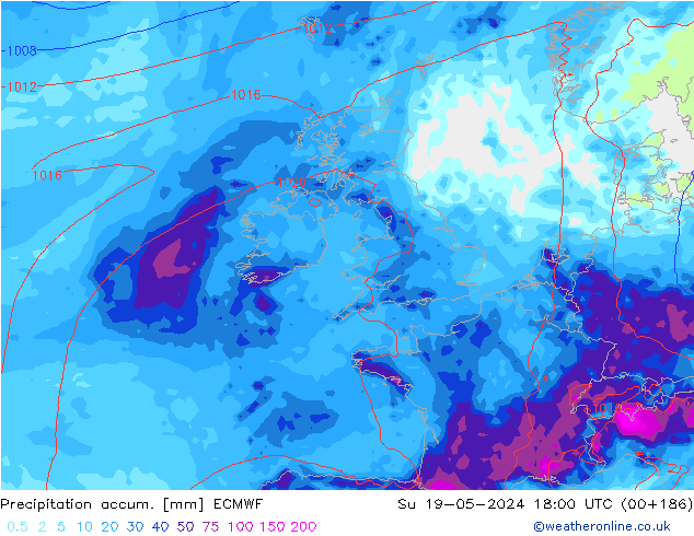 Precipitation accum. ECMWF Ne 19.05.2024 18 UTC