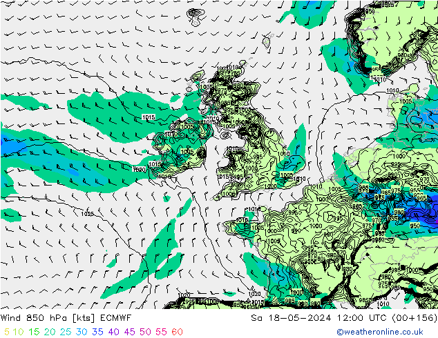 Vento 850 hPa ECMWF sab 18.05.2024 12 UTC