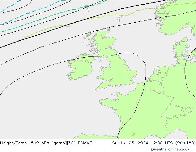 Z500/Yağmur (+YB)/Z850 ECMWF Paz 19.05.2024 12 UTC