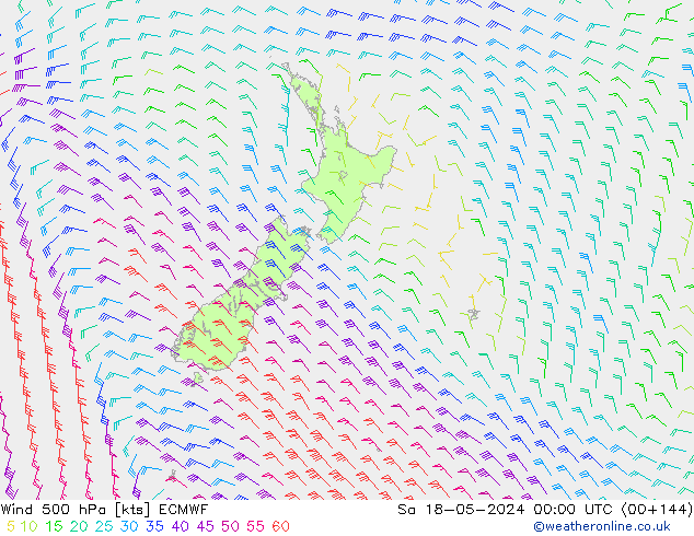 Wind 500 hPa ECMWF za 18.05.2024 00 UTC