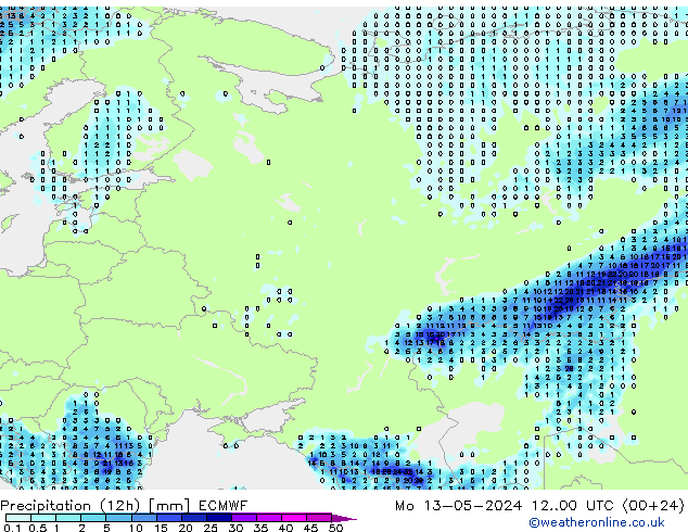 Precipitação (12h) ECMWF Seg 13.05.2024 00 UTC