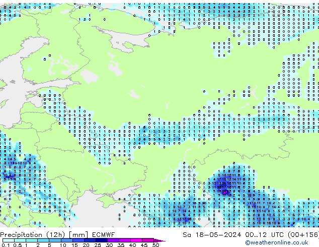 Totale neerslag (12h) ECMWF za 18.05.2024 12 UTC
