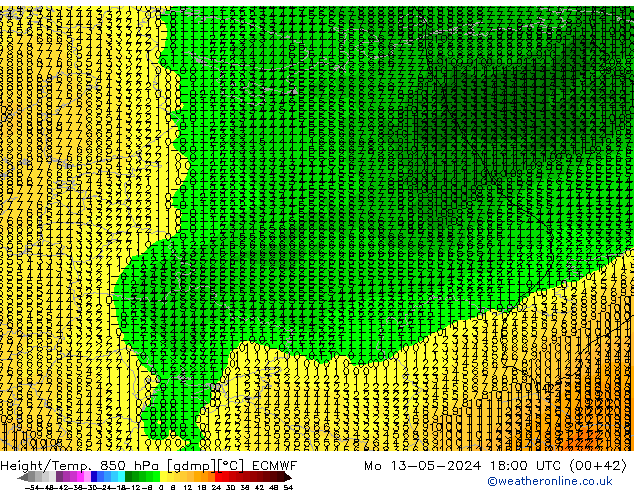 Z500/Rain (+SLP)/Z850 ECMWF Mo 13.05.2024 18 UTC