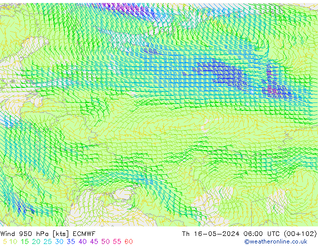 Wind 950 hPa ECMWF Th 16.05.2024 06 UTC