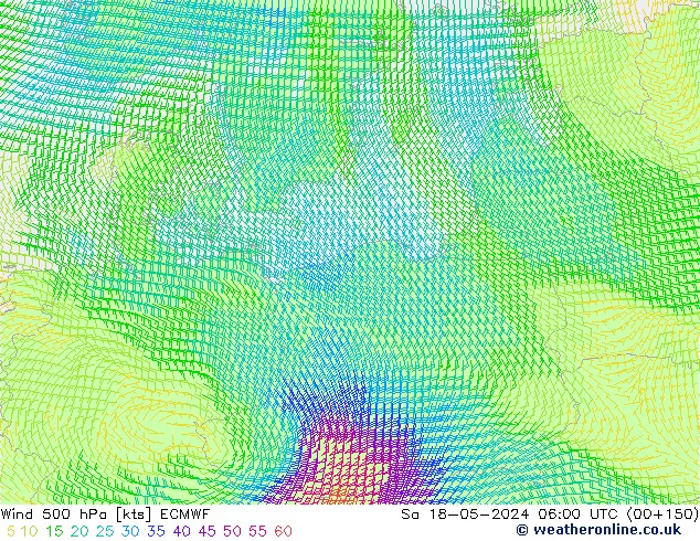 Wind 500 hPa ECMWF Sa 18.05.2024 06 UTC