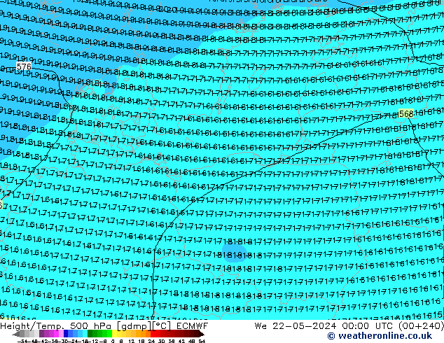 Z500/Rain (+SLP)/Z850 ECMWF We 22.05.2024 00 UTC