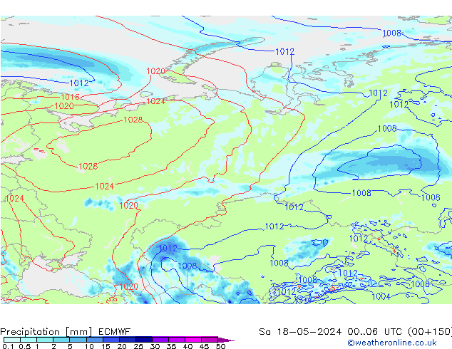 Srážky ECMWF So 18.05.2024 06 UTC