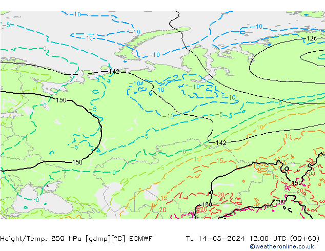 Z500/Yağmur (+YB)/Z850 ECMWF Sa 14.05.2024 12 UTC