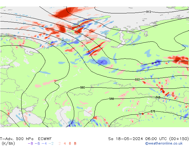 T-Adv. 500 hPa ECMWF Sa 18.05.2024 06 UTC