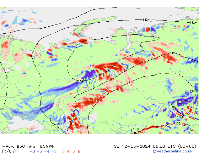 T-Adv. 850 hPa ECMWF Su 12.05.2024 06 UTC