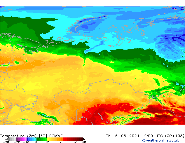 Temperatura (2m) ECMWF jue 16.05.2024 12 UTC