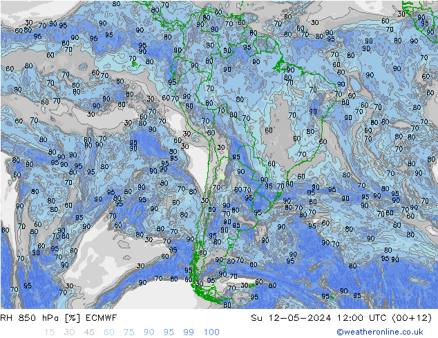 RH 850 hPa ECMWF dom 12.05.2024 12 UTC