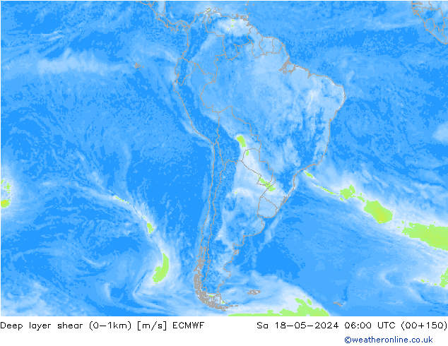 Deep layer shear (0-1km) ECMWF sáb 18.05.2024 06 UTC