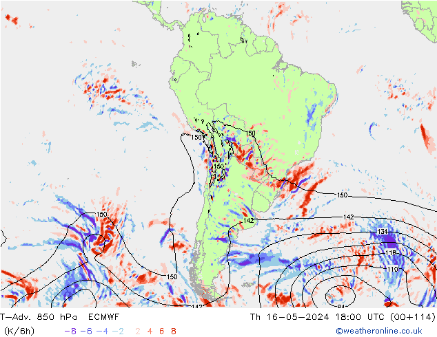 T-Adv. 850 hPa ECMWF Čt 16.05.2024 18 UTC