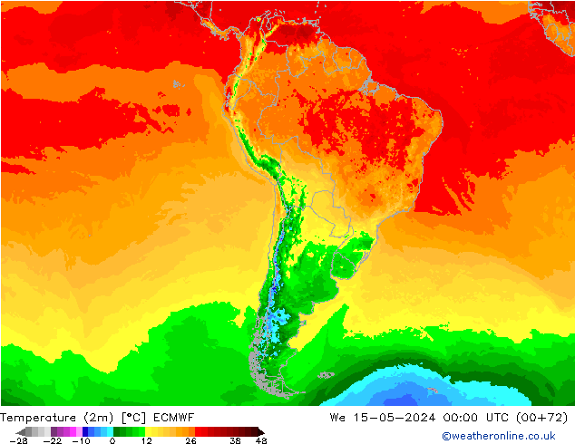 Temperatura (2m) ECMWF mié 15.05.2024 00 UTC