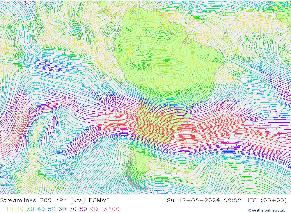 Streamlines 200 hPa ECMWF Su 12.05.2024 00 UTC