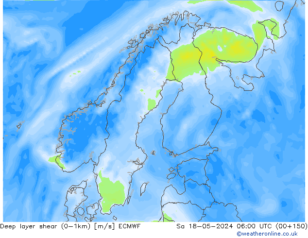 Deep layer shear (0-1km) ECMWF so. 18.05.2024 06 UTC