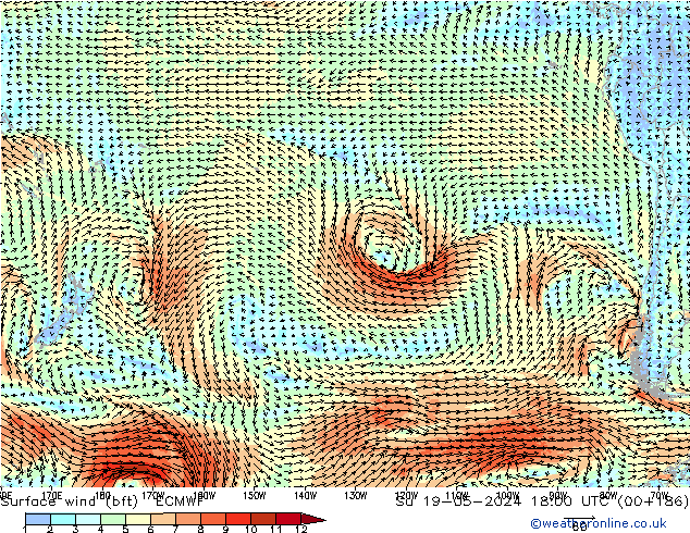 Wind 10 m (bft) ECMWF zo 19.05.2024 18 UTC