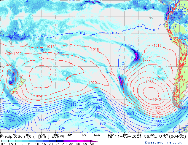 Precipitación (6h) ECMWF mar 14.05.2024 12 UTC