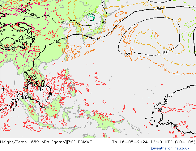 Z500/Rain (+SLP)/Z850 ECMWF Th 16.05.2024 12 UTC