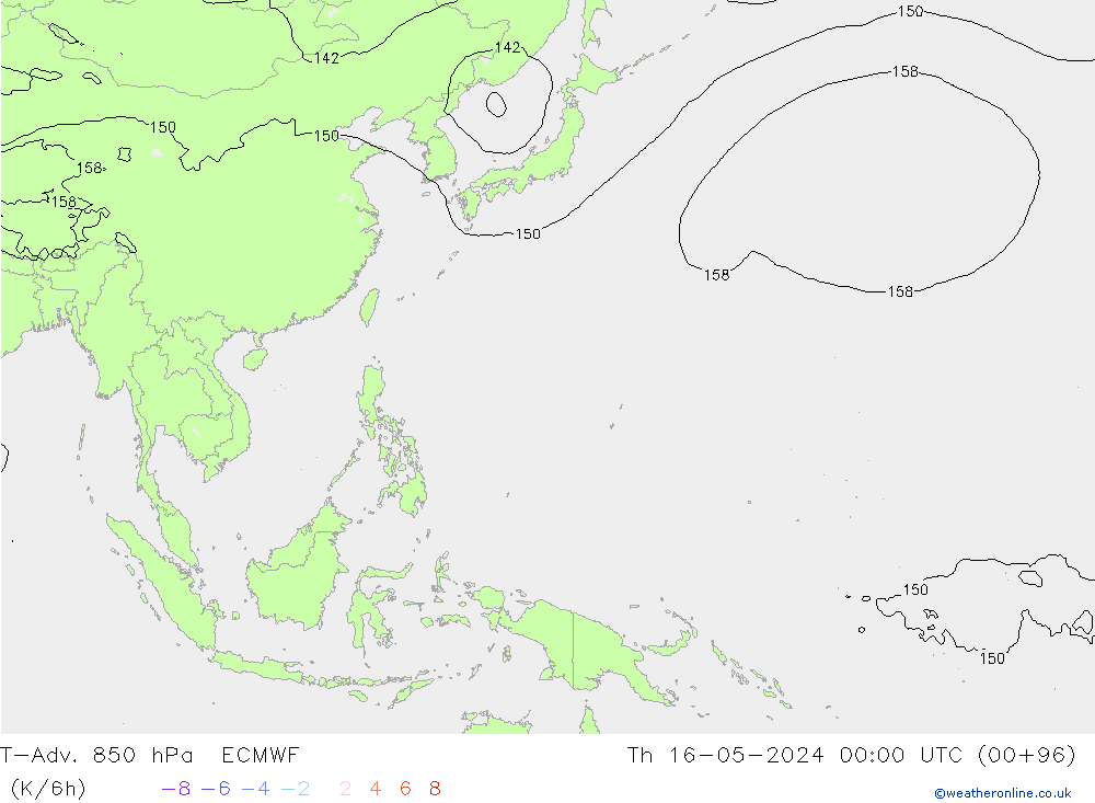 T-Adv. 850 hPa ECMWF Th 16.05.2024 00 UTC