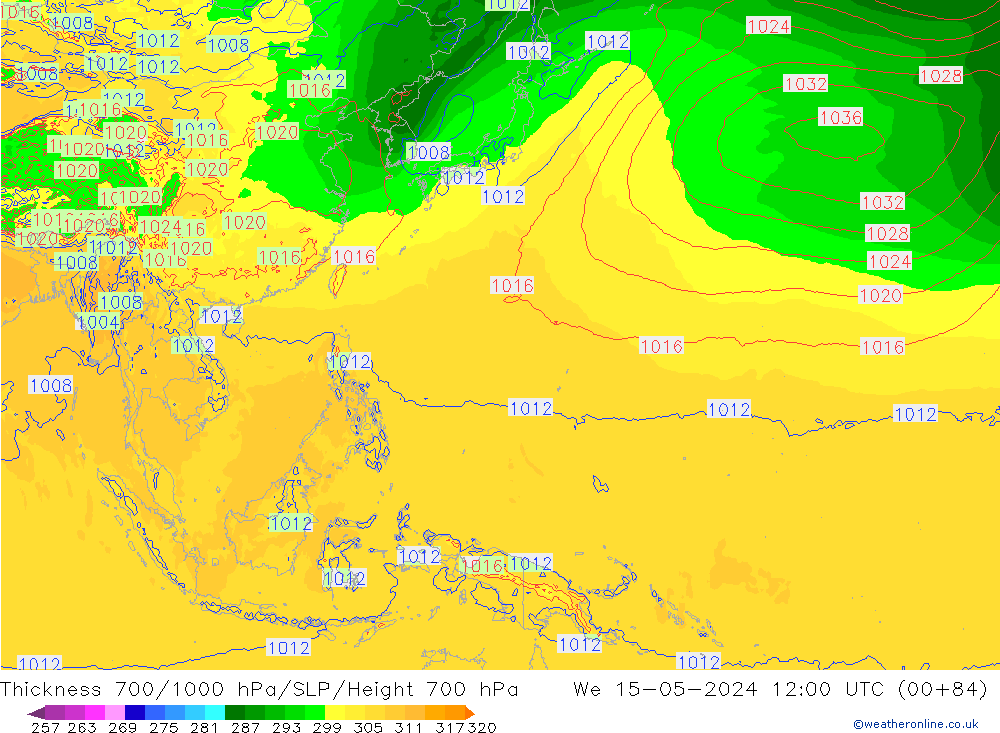 Thck 700-1000 hPa ECMWF We 15.05.2024 12 UTC