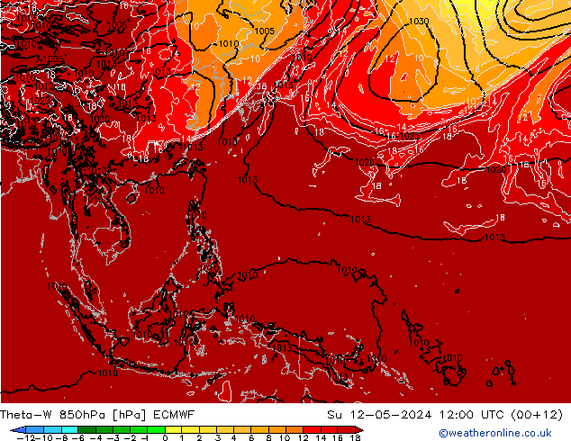 Theta-W 850hPa ECMWF nie. 12.05.2024 12 UTC